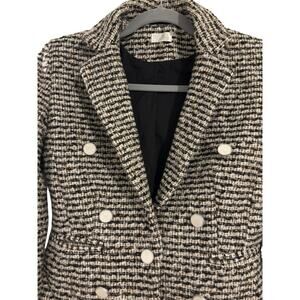 Tweed Double Breasted Ecru Blazer Women’s Size 2 Cream Brown Silver Button NWT